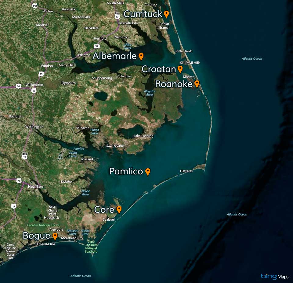 map of Outer Banks sounds and waterways